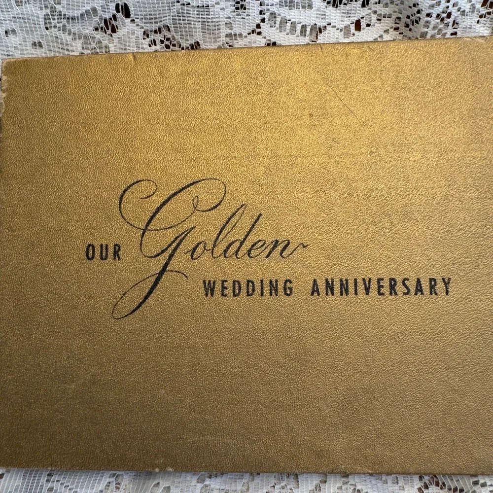 Vintage CR Gibson Our Golden Wedding Anniversary Guest Book Gold Boxed MCM Retro